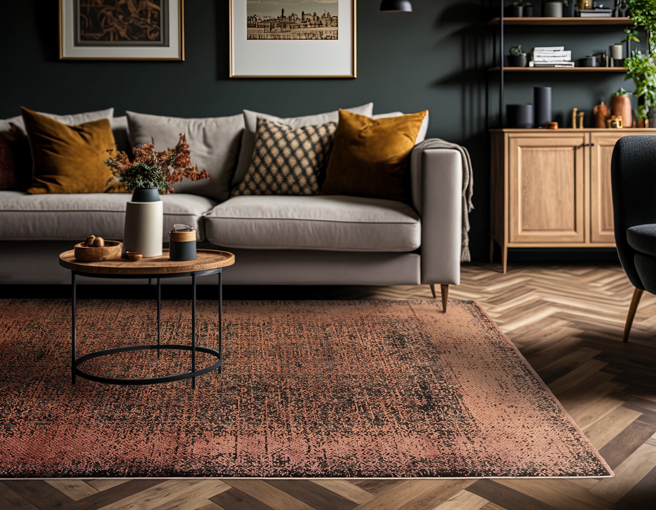 Contemporary Design Elodie Terracotta Black Rug