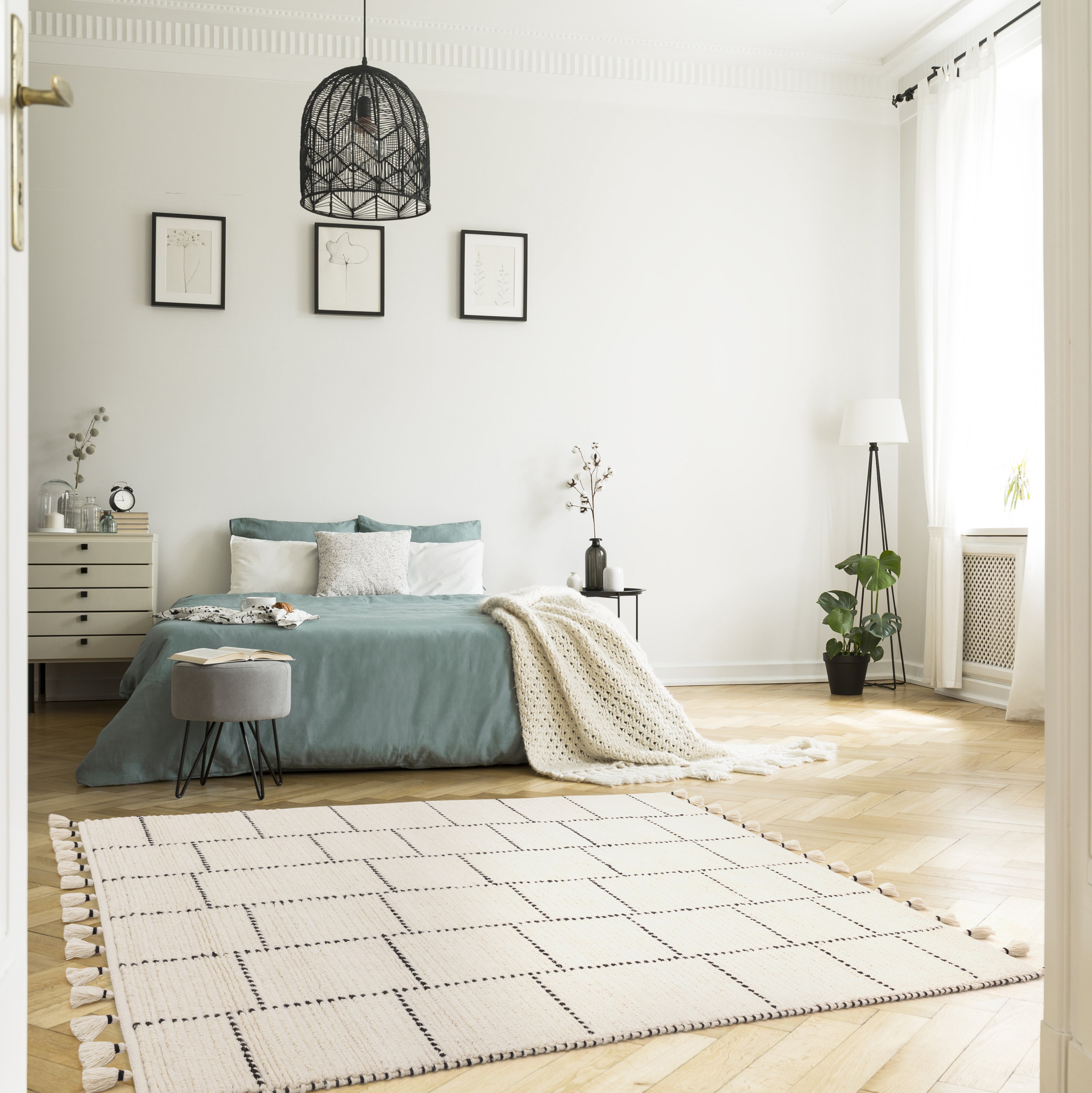 Boho Nepal Cream/Black Tile Rug