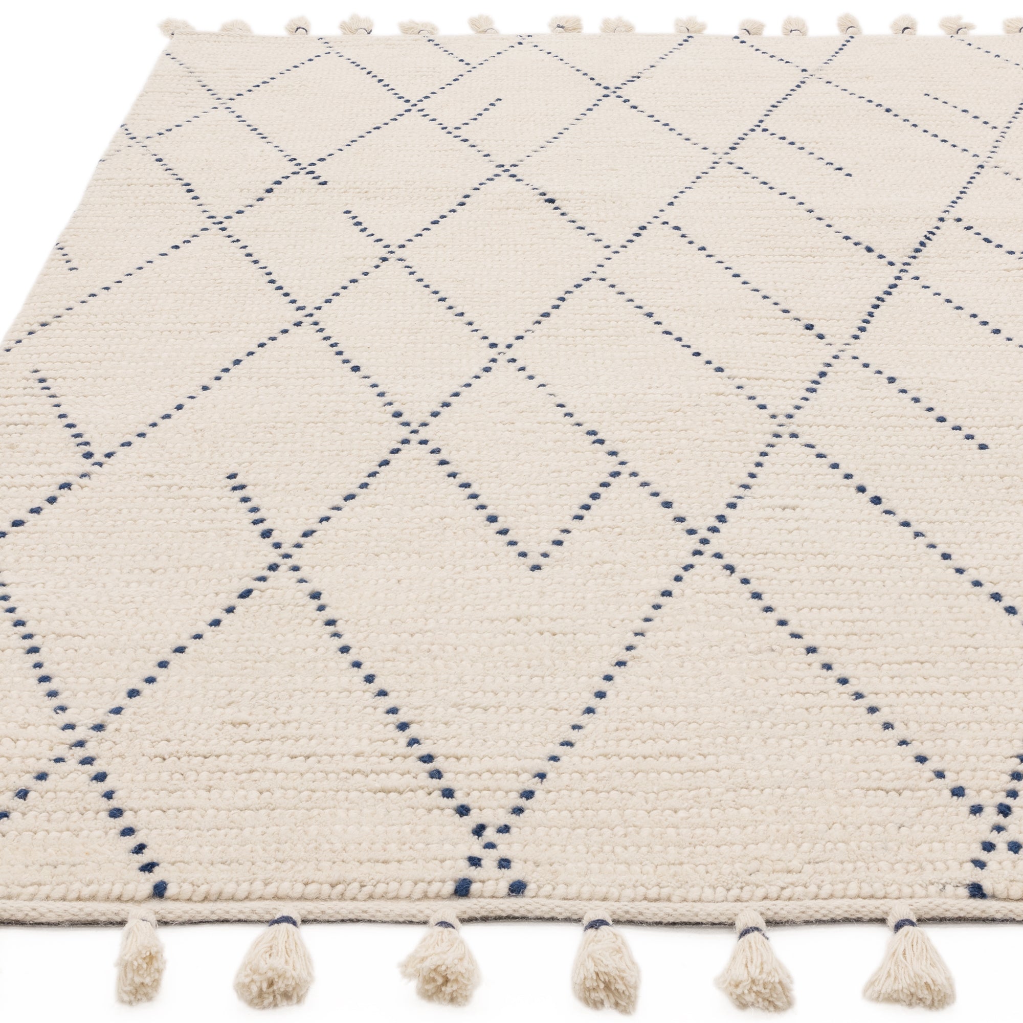 Boho Nepal Cream and Blue Linear Rug