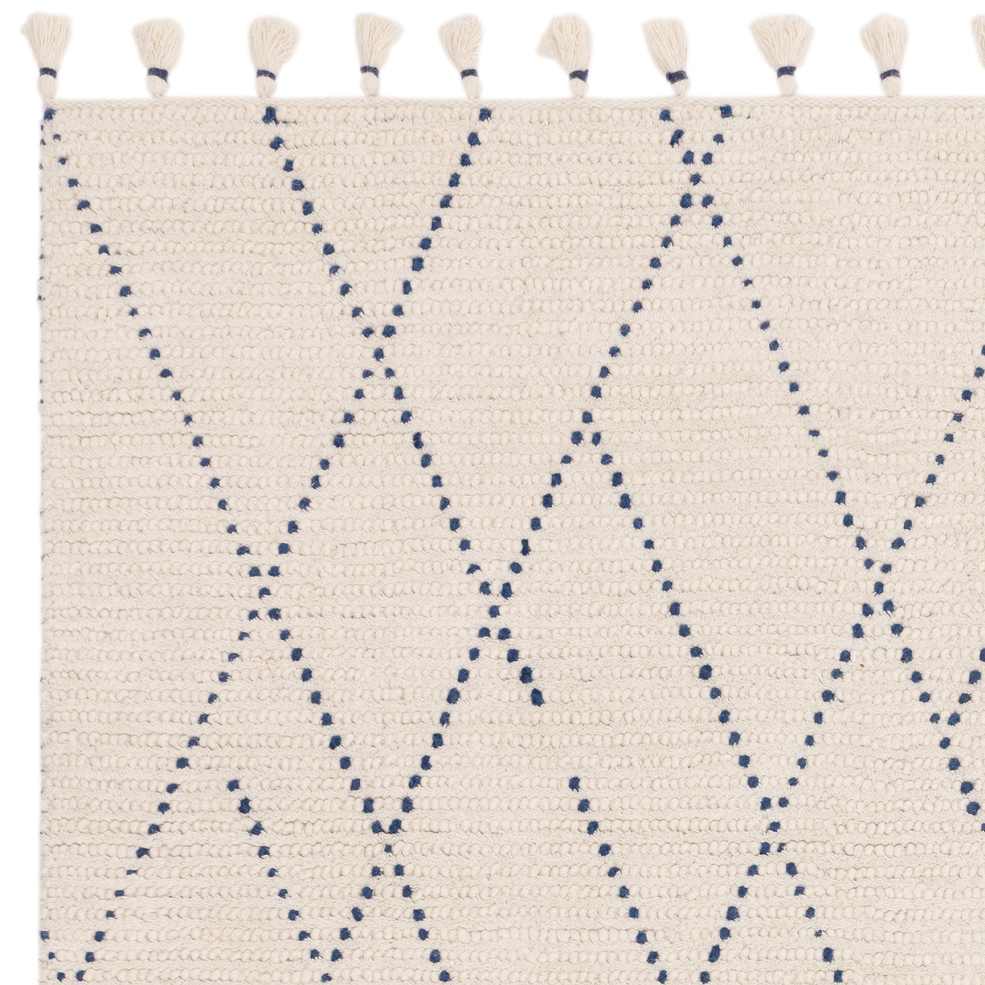 Boho Nepal Cream and Blue Linear Rug