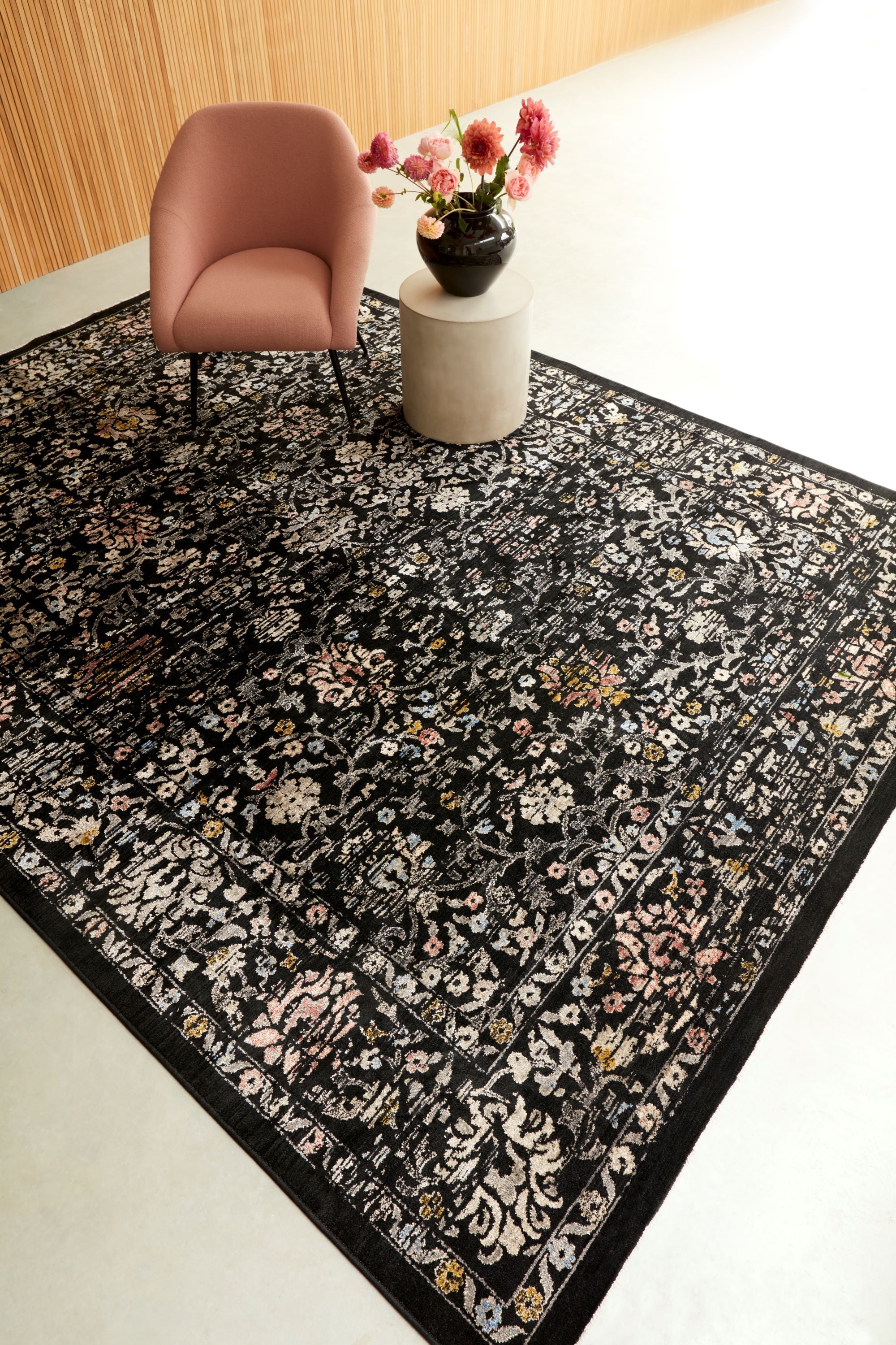 Sovereign 01 Black Vintage Floral Rug