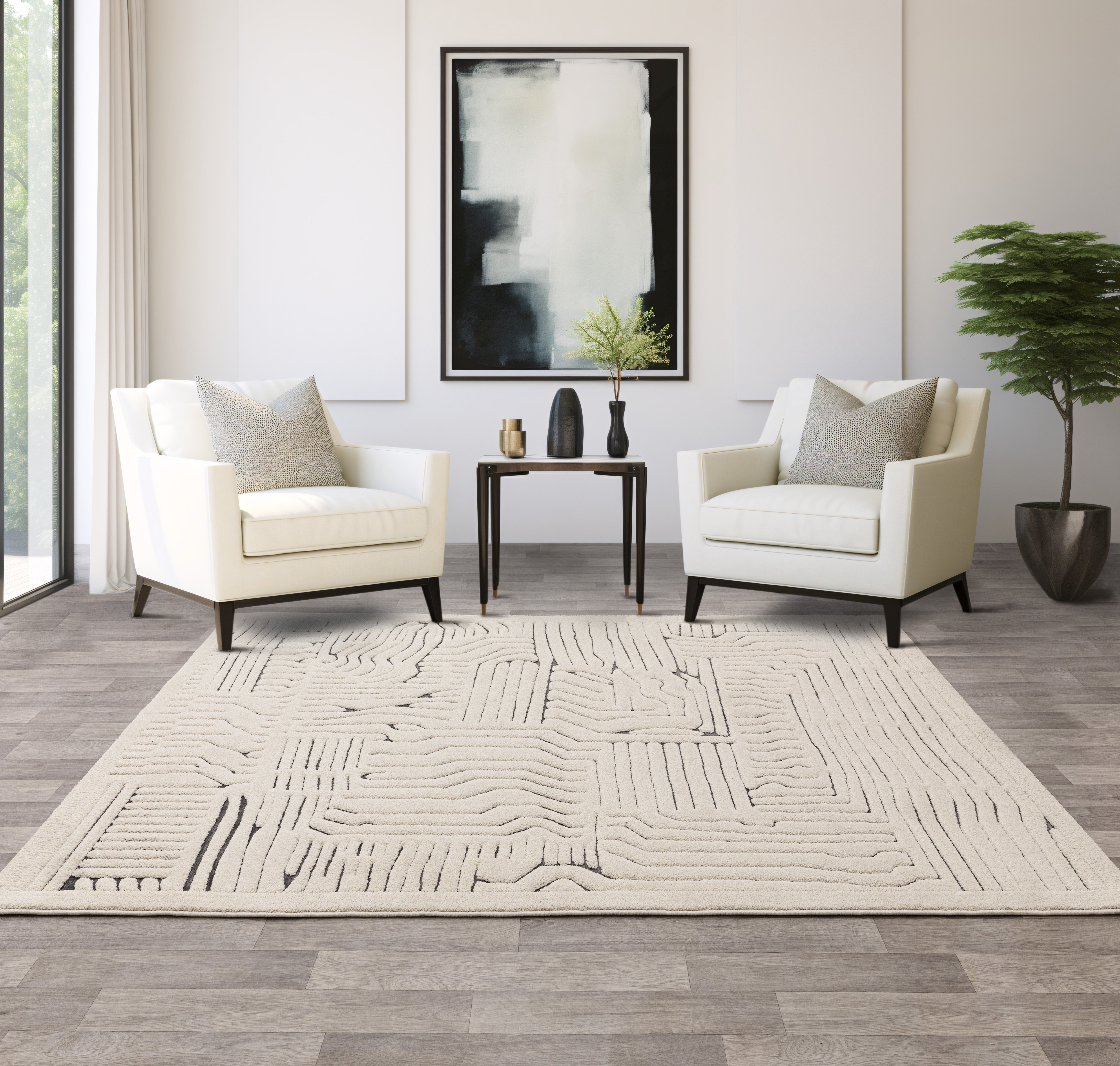 Valley 03 Ivory / Charcoal Route Rug