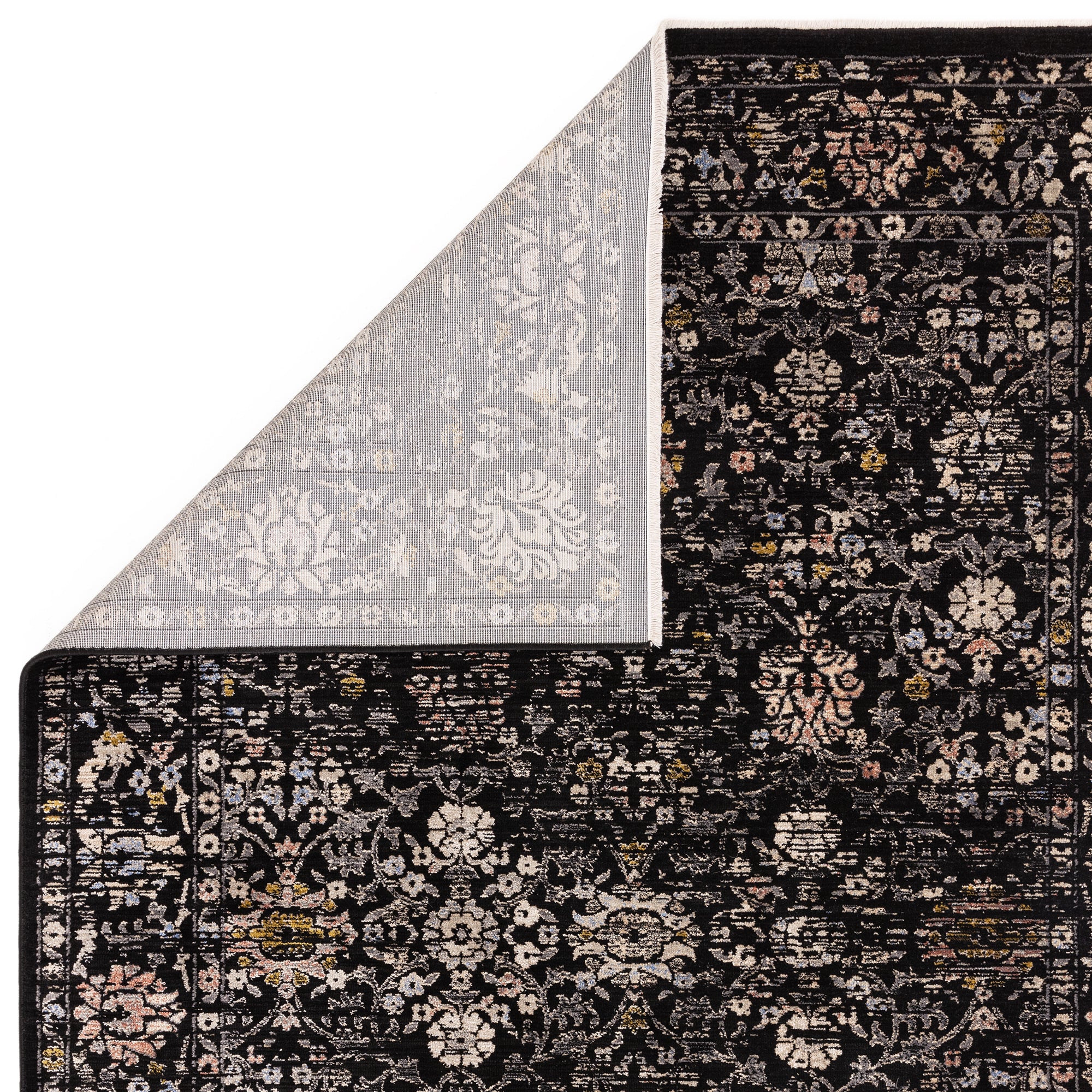 Sovereign 01 Black Vintage Floral Rug