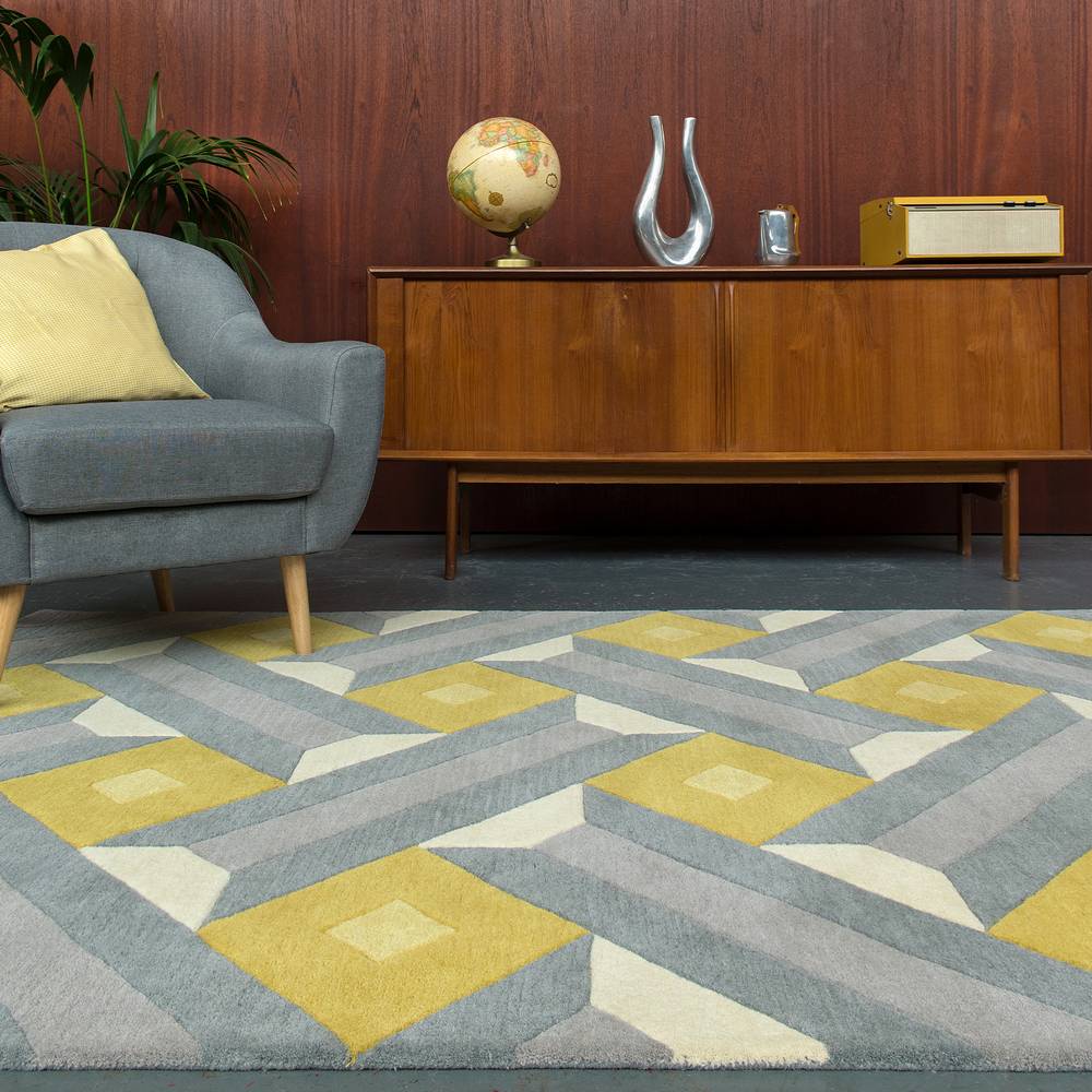 Reef Motif Ochre Grey Rug
