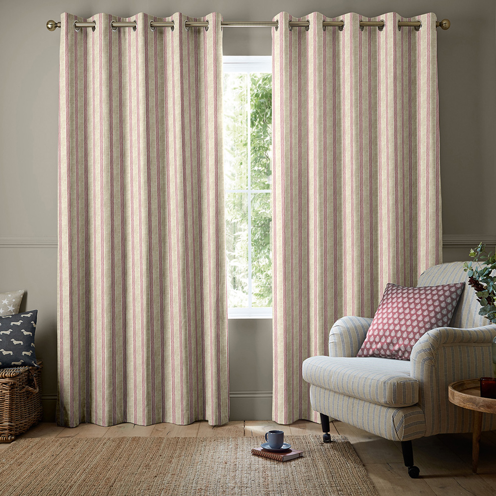 George Stripe Print Red Curtains