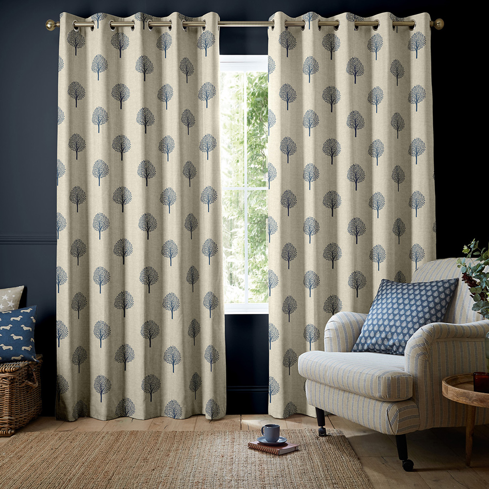 Yew Tree Print Navy Curtains