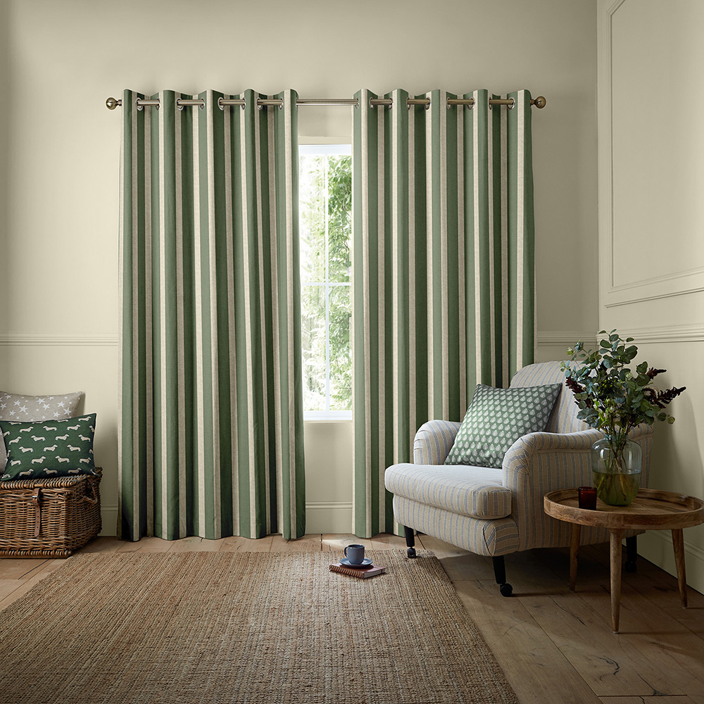 Parasol Stripe Fern Green Curtains