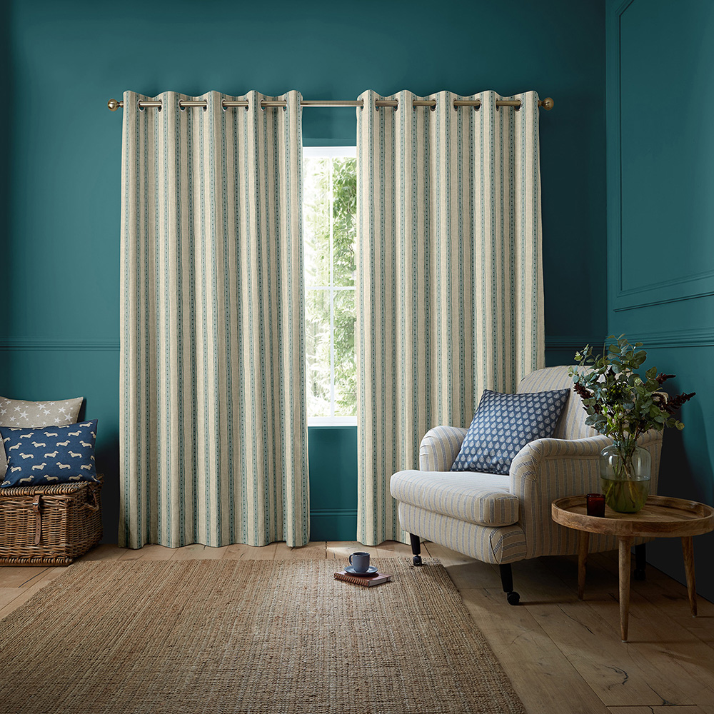 Block Printed Stripe Blue & Green Curtains