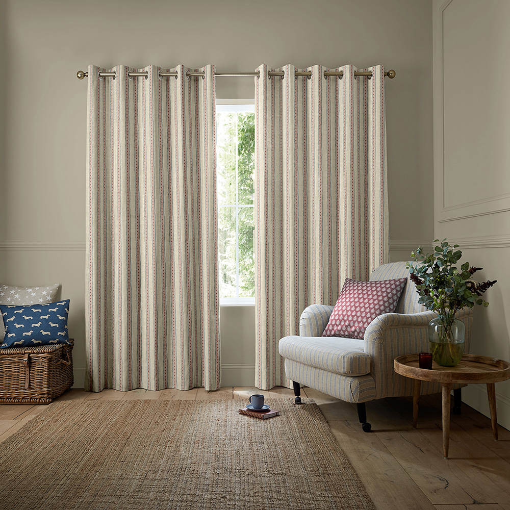 Block Printed Stripe Pink & Blue Curtains