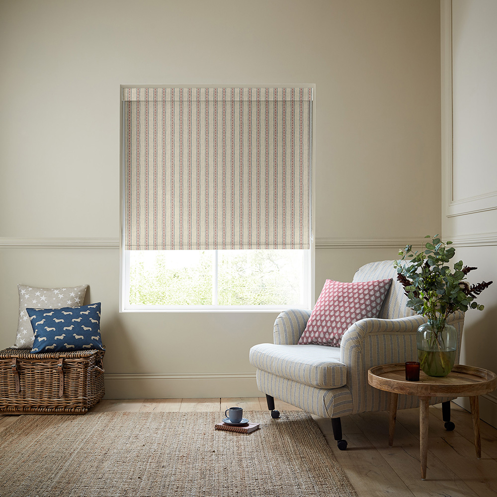 Block Printed Stripe Pink & Blue Roller Blind