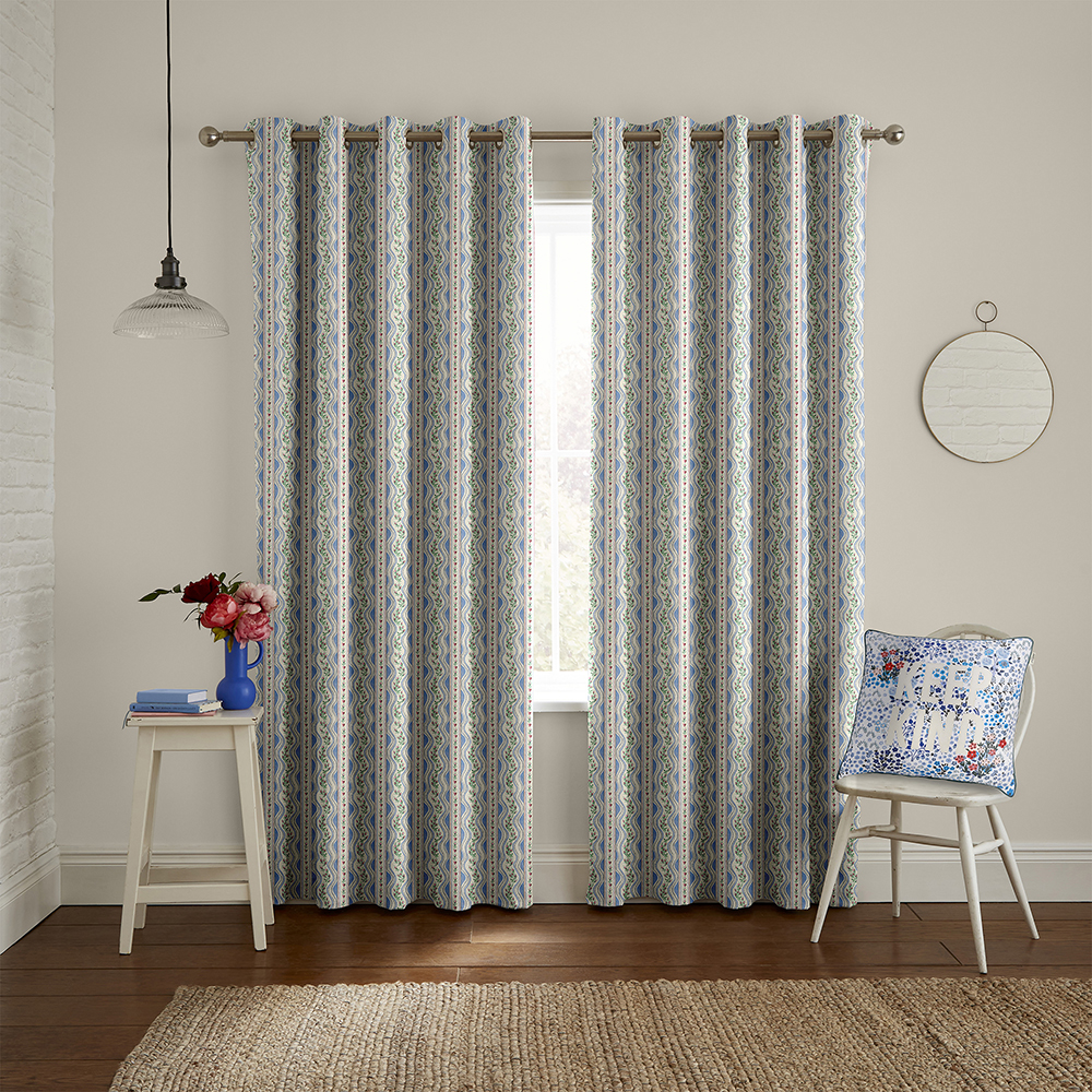 Wiggle Rose Blue Curtains