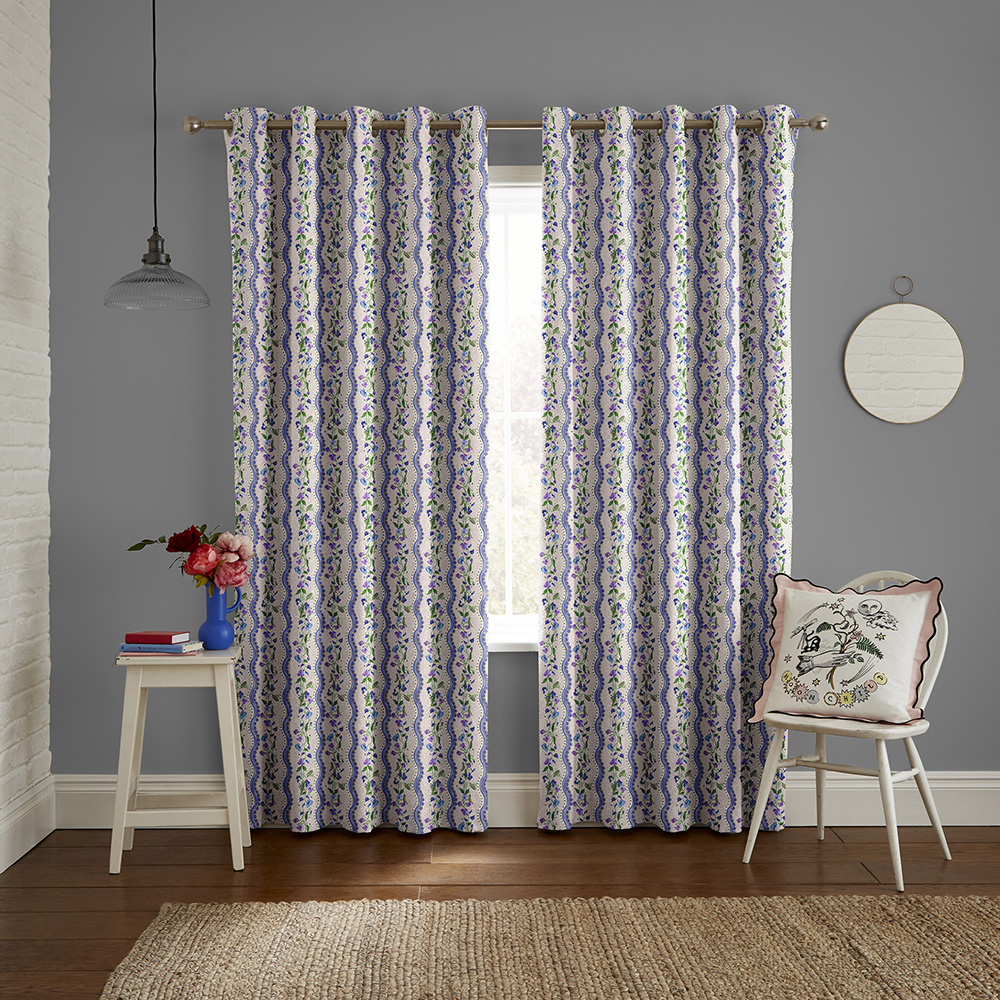 Sweet Pea Stripe Purple Curtains
