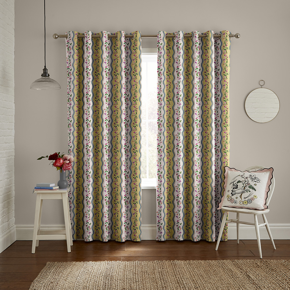 Sweet Pea Stripe Yellow Curtains
