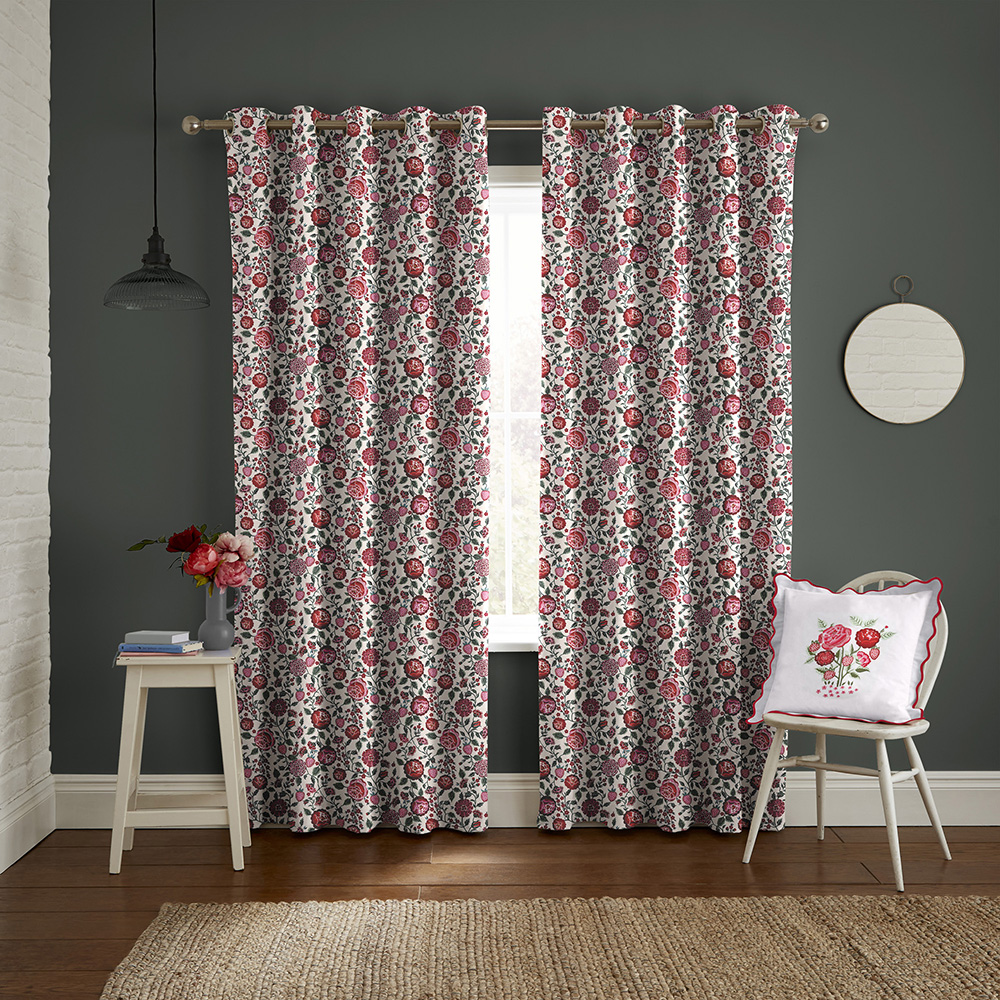 Strawberry Gardens Red Curtains