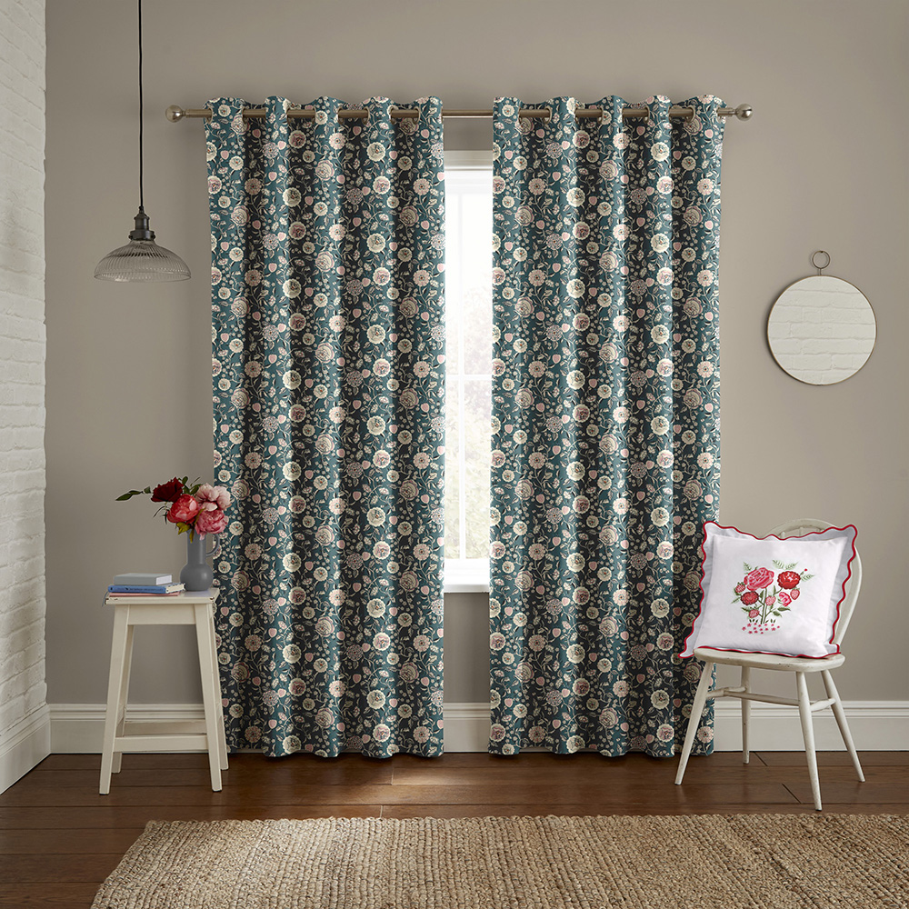 Strawberry Gardens Teal Curtains