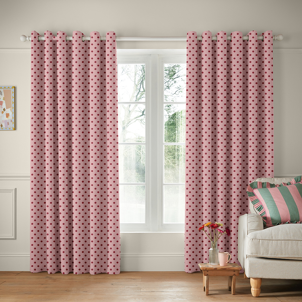 Button Spot Pink & Red Curtains