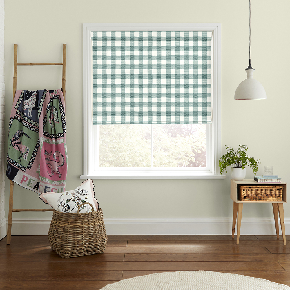 Handpainted Gingham Green Roman Blind