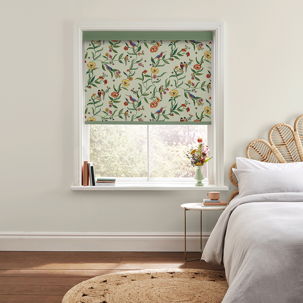 Summer Birds Green Roller Blind