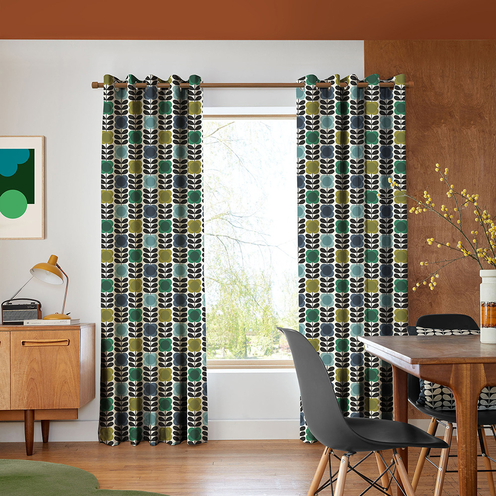 Spot Flower Stem Blue & Green Curtains