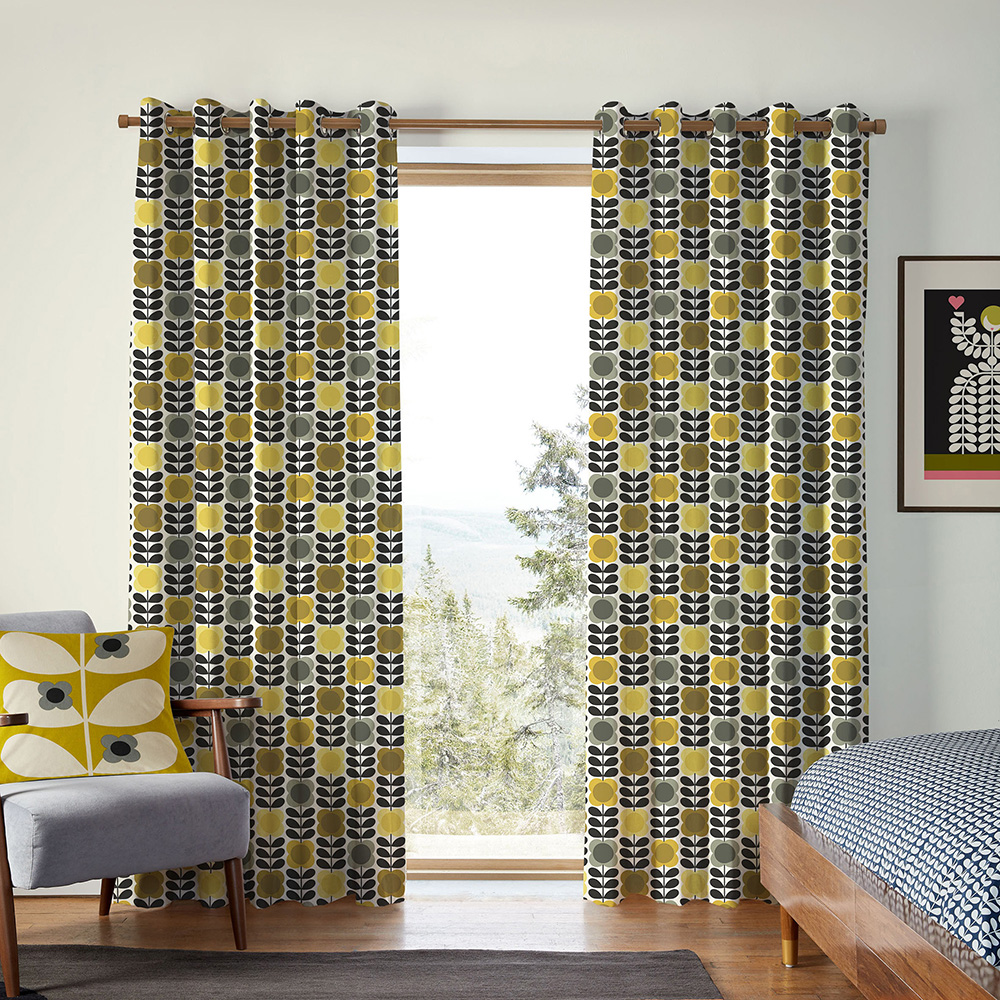 Spot Flower Stem Yellow & Grey Curtains