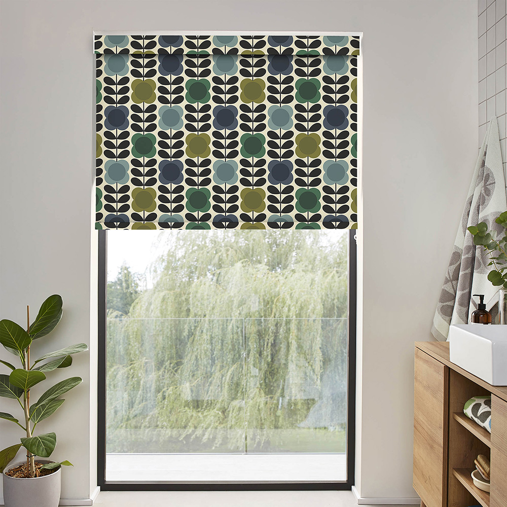 Spot Flower Stem Blue & Green Roller Blind