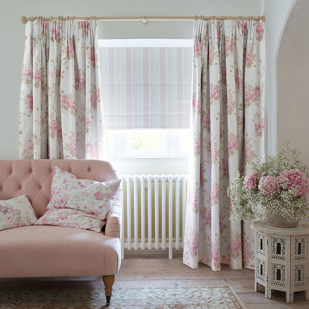 Belle Hydrangea Powder Pink Curtains