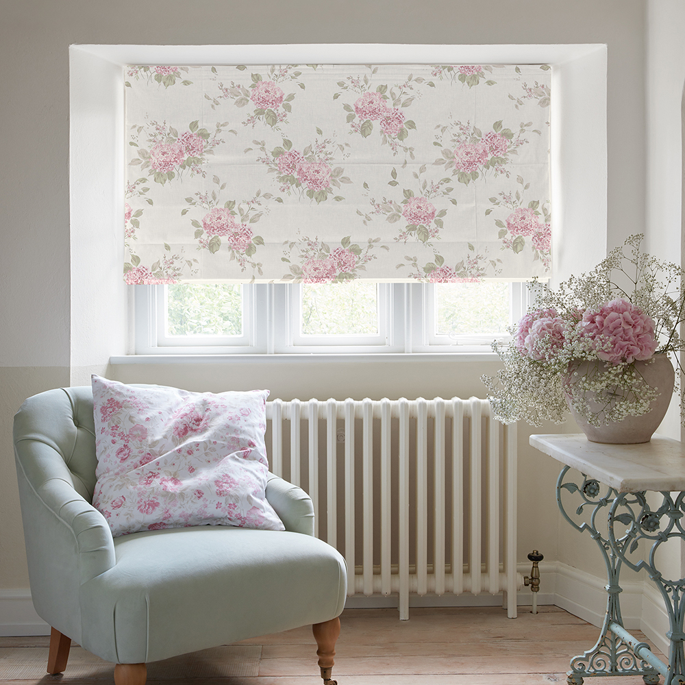 Belle Hydrangea Powder Pink Roman Blind