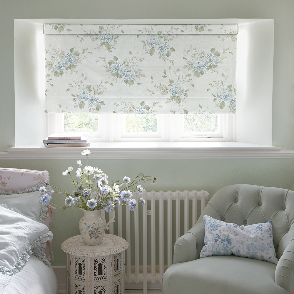 Belle Hydrangea Duck Egg Roman Blind