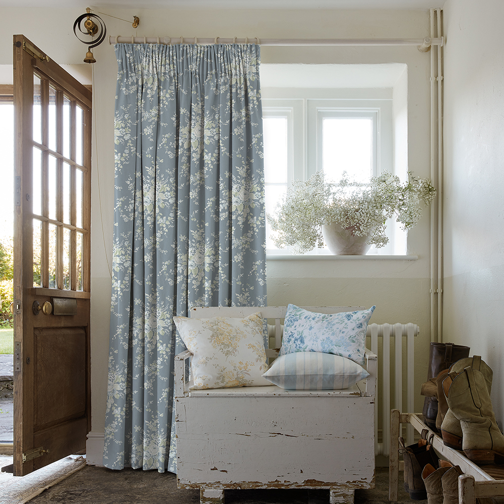 Garden Floral Dusky Blue Curtains