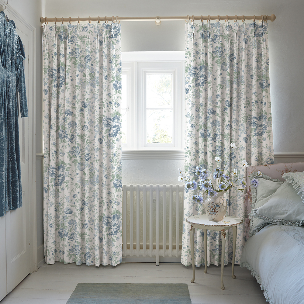 Romantic Rose Blue Curtains