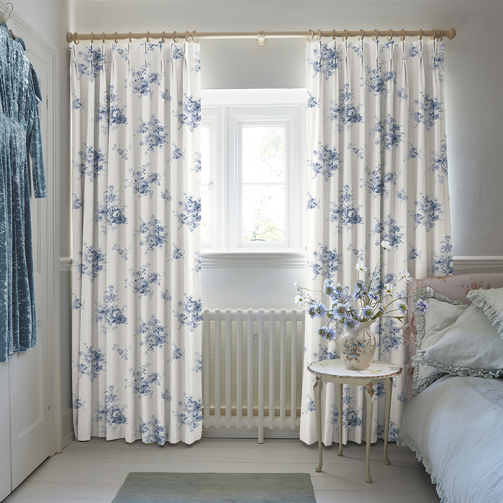 Sunbleached Floral China Blue Curtains