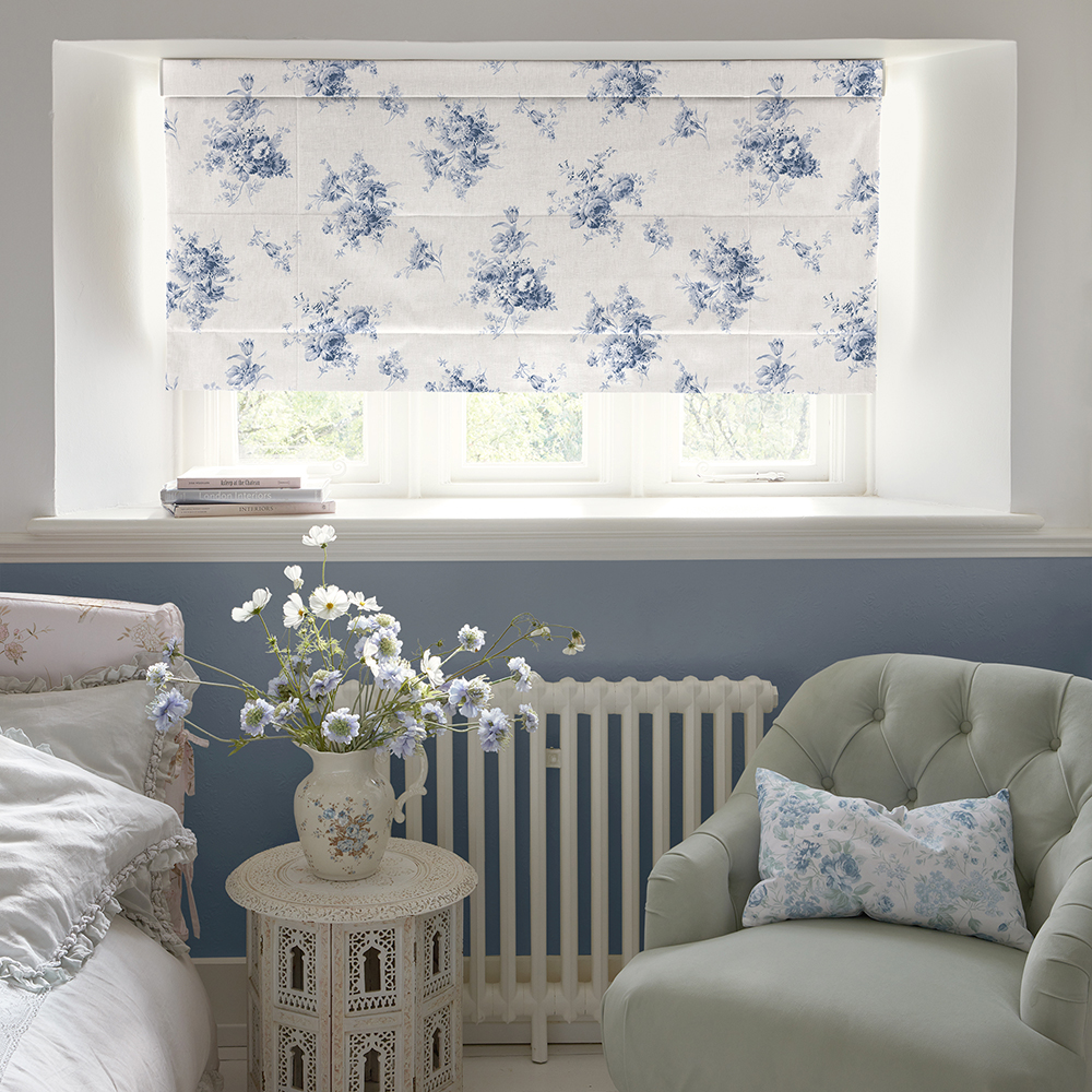Sunbleached Floral China Blue Roman Blind