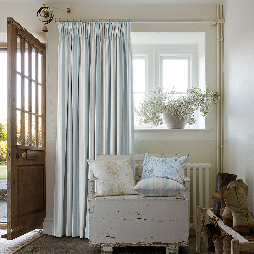 Watercolour Stripe Pale Blue Curtains