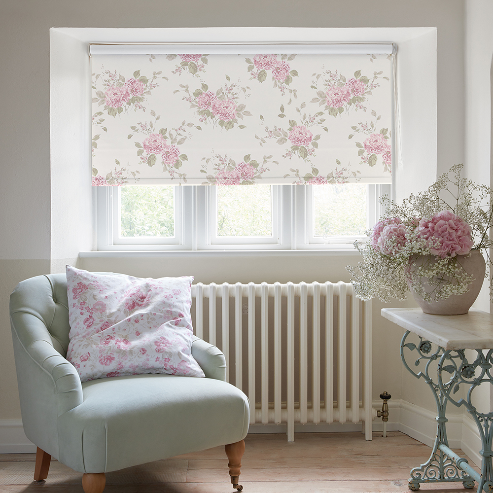 Belle Hydrangea Powder Pink Roller Blind