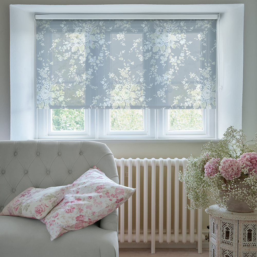 Garden Floral Sheer Dusky Blue Roller Blind