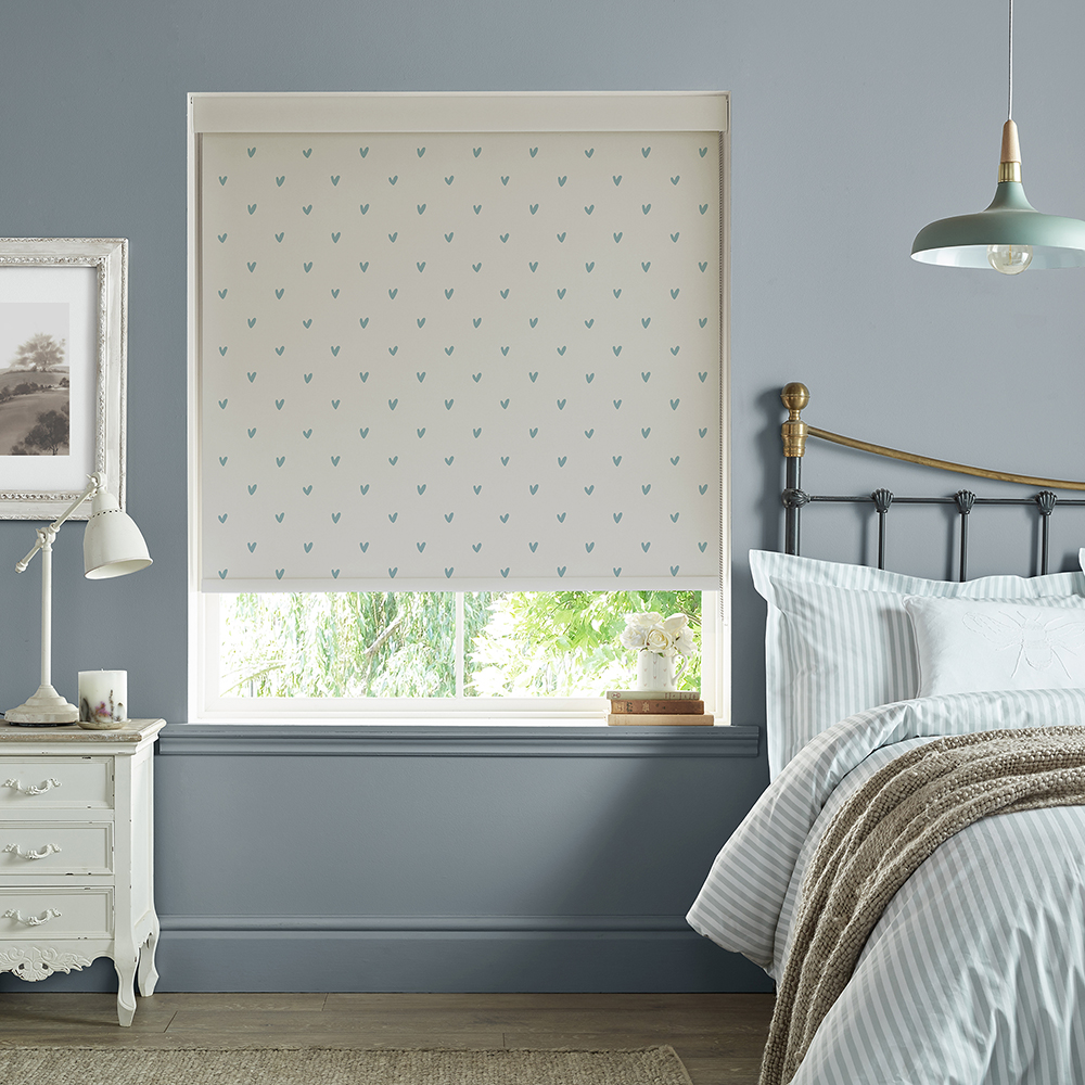 Hearts Duckegg Roller Blind