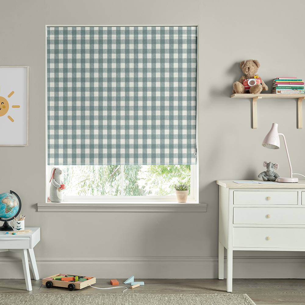 Gingham (SA) Teal Roman Blind