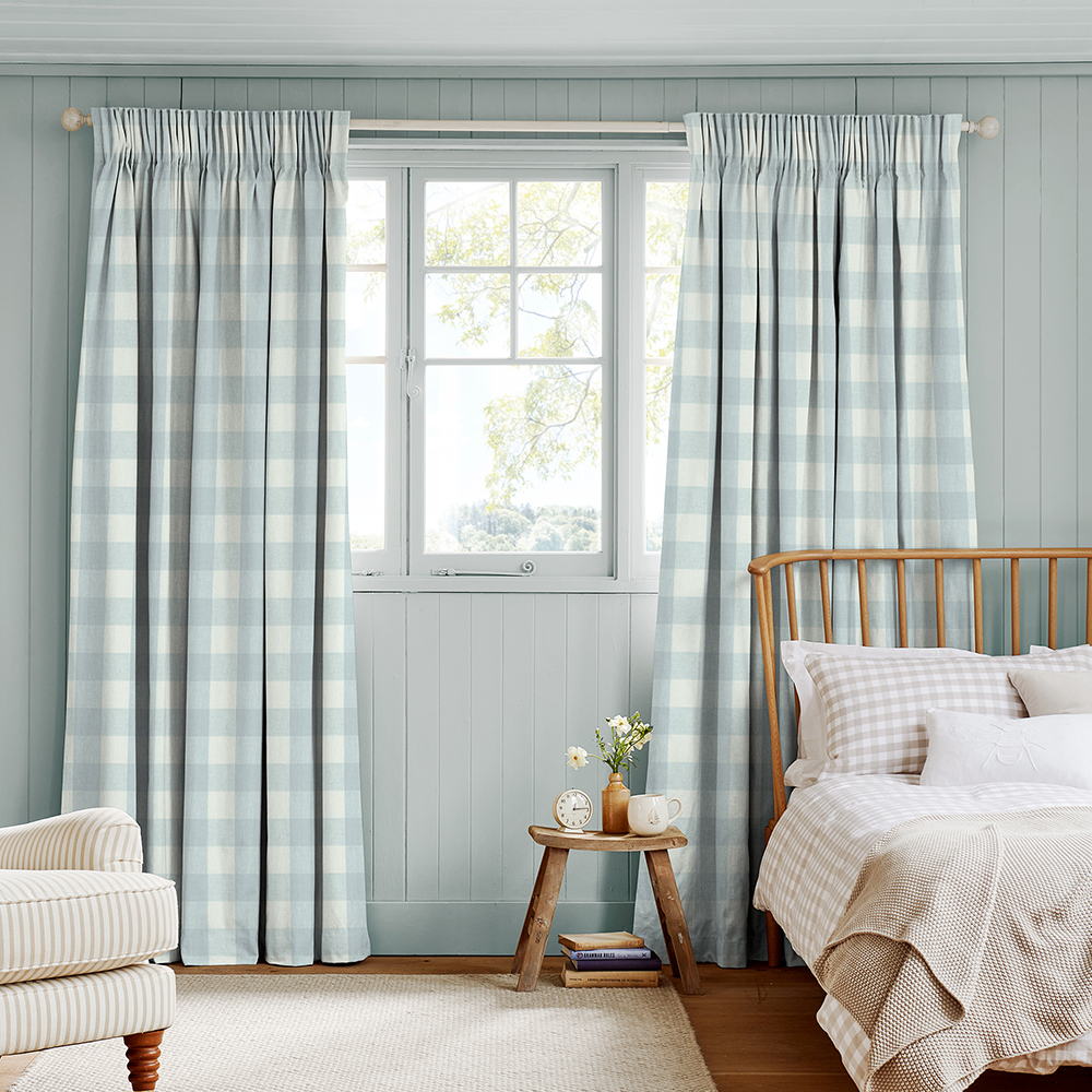 Gingham Pale Blue Curtains