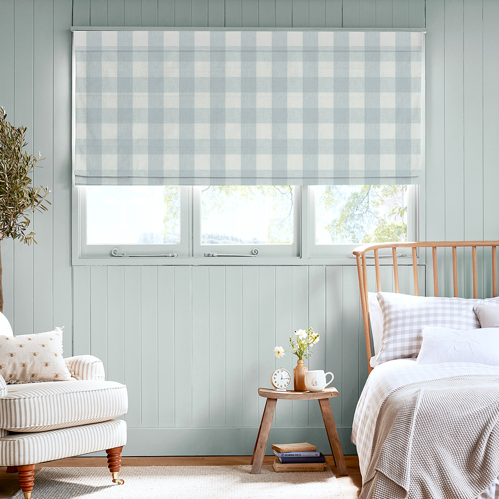 Gingham Pale Blue Roman Blind
