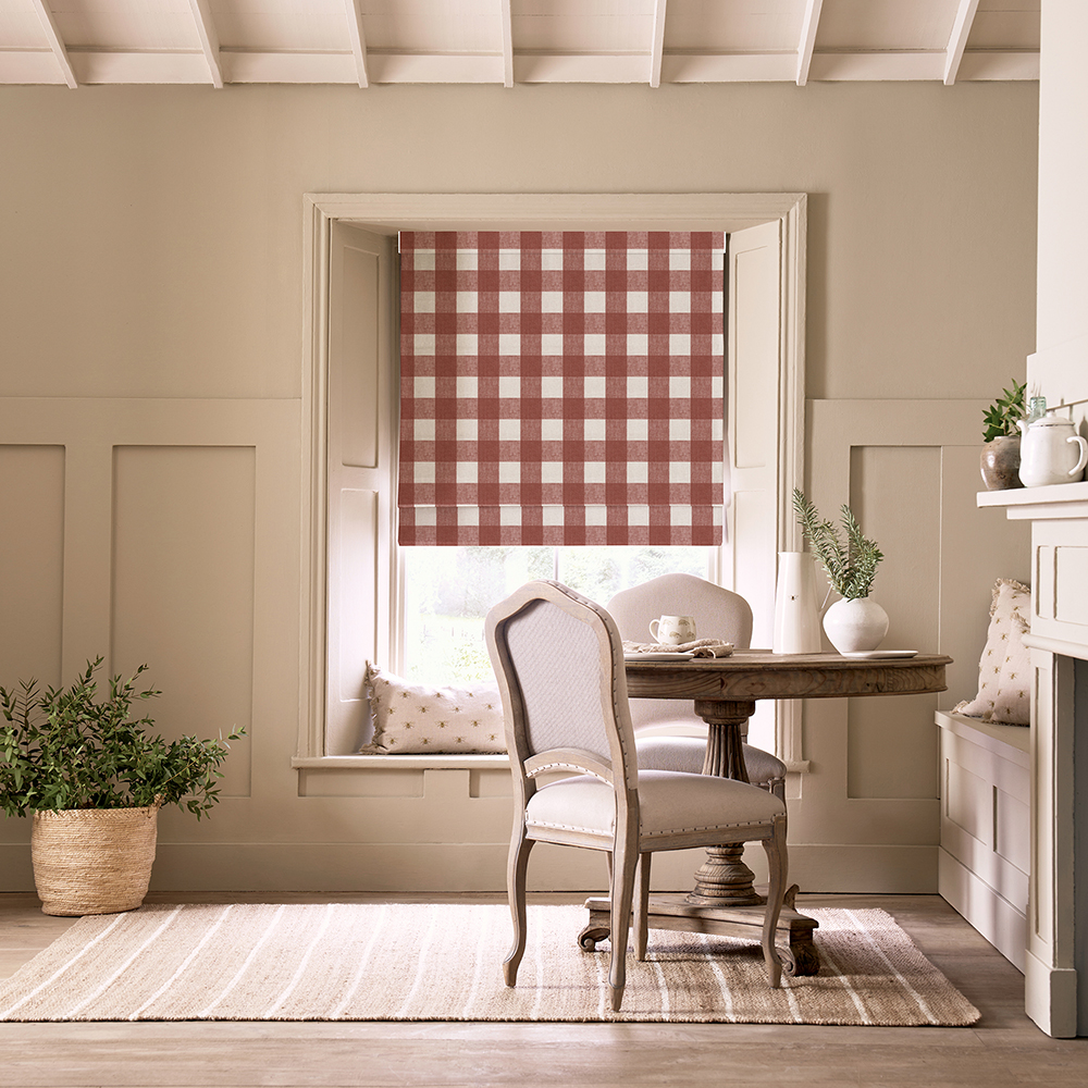 Gingham Rustic Red Roman Blind