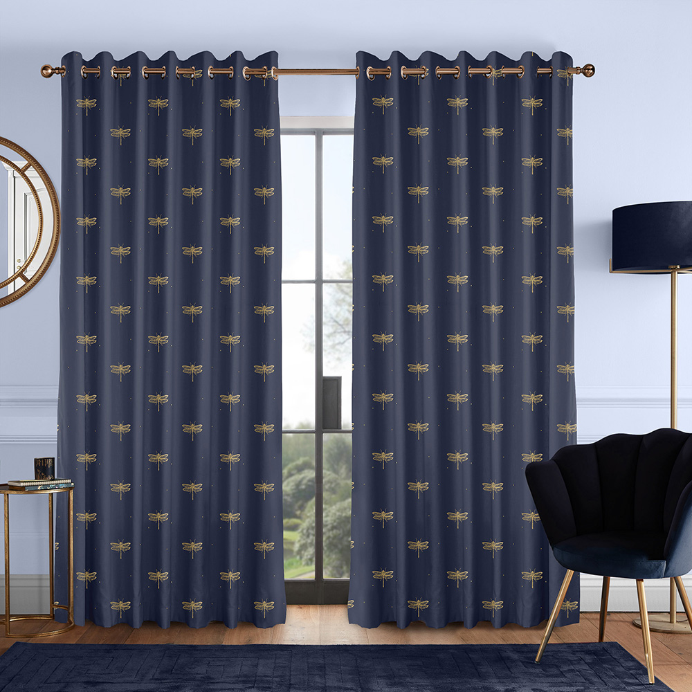 Dragonfly Navy Curtains