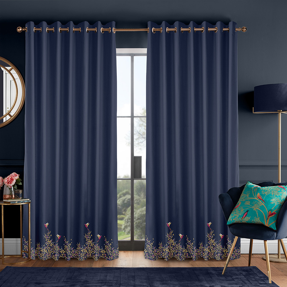 Hummingbird Border Deep Navy Curtains