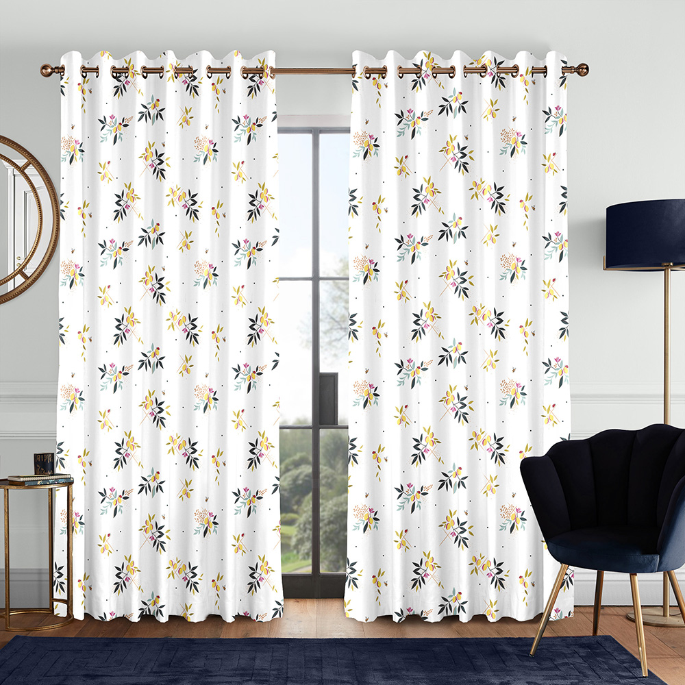 Lemon Cluster White Curtains