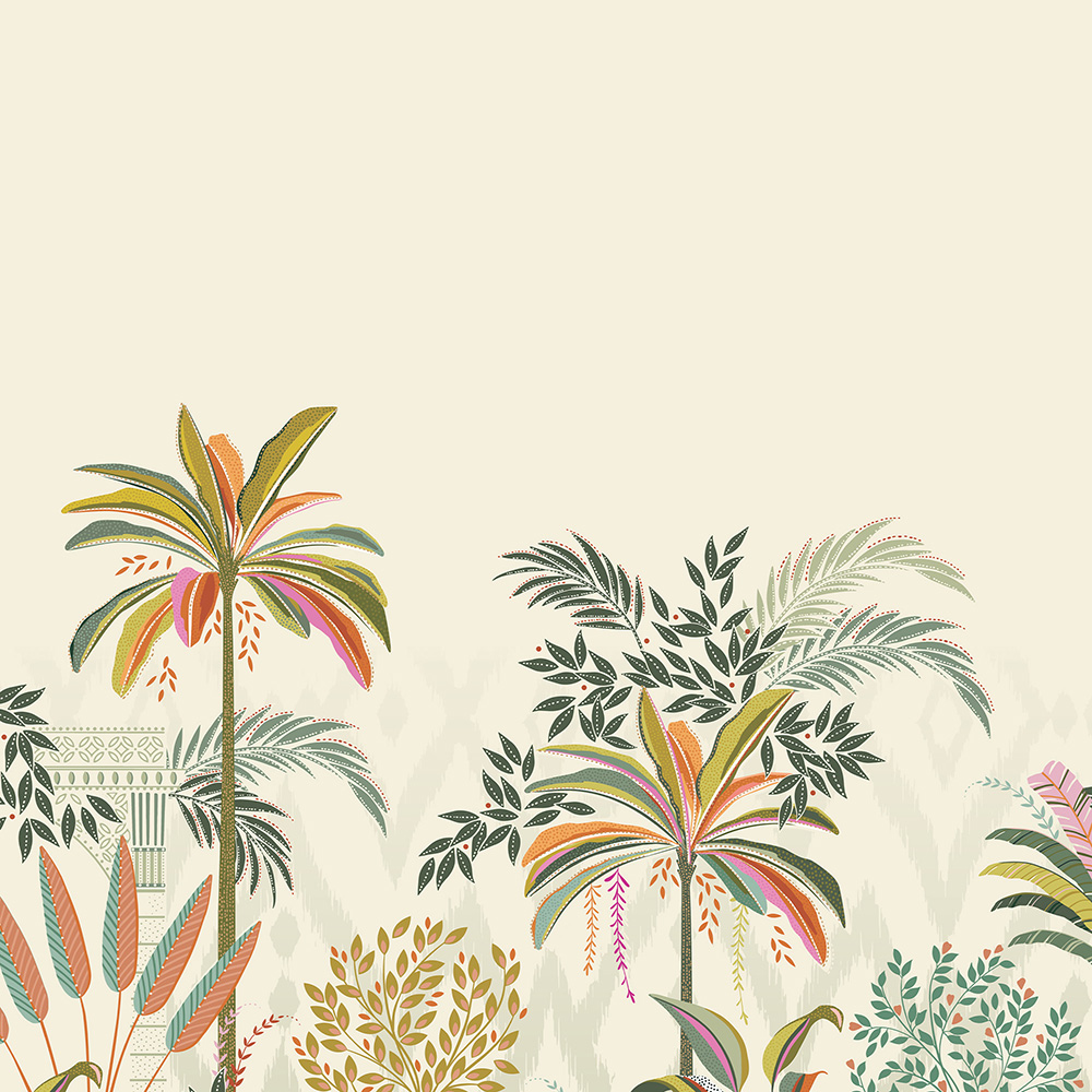 Palm Garden Border Light Stone Curtains