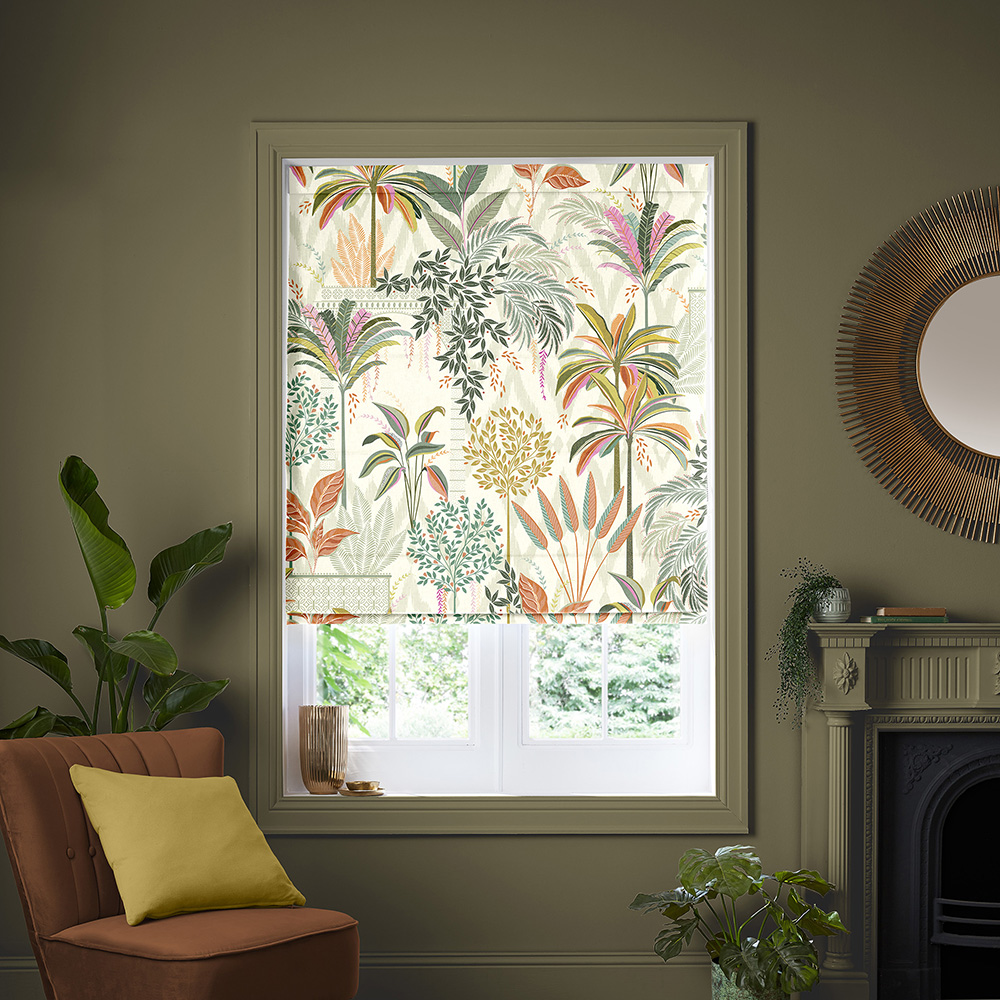 Palm Garden Light Stone Roman Blind