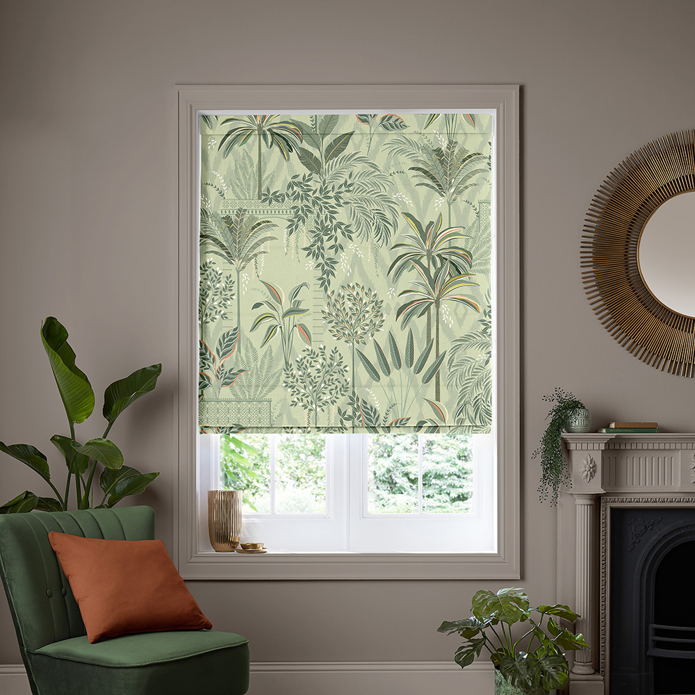 Palm Garden Soft Olive Roman Blind