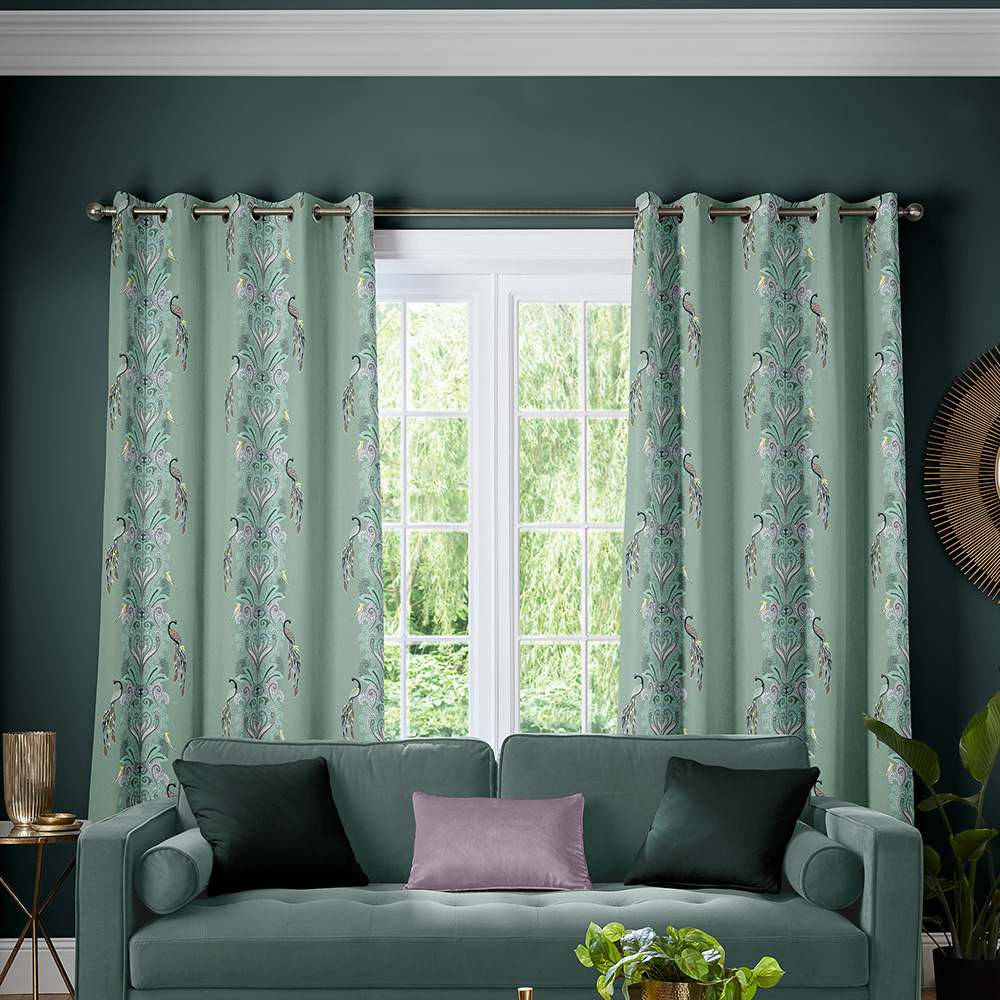 Peacock Filigree Sage Green Curtains