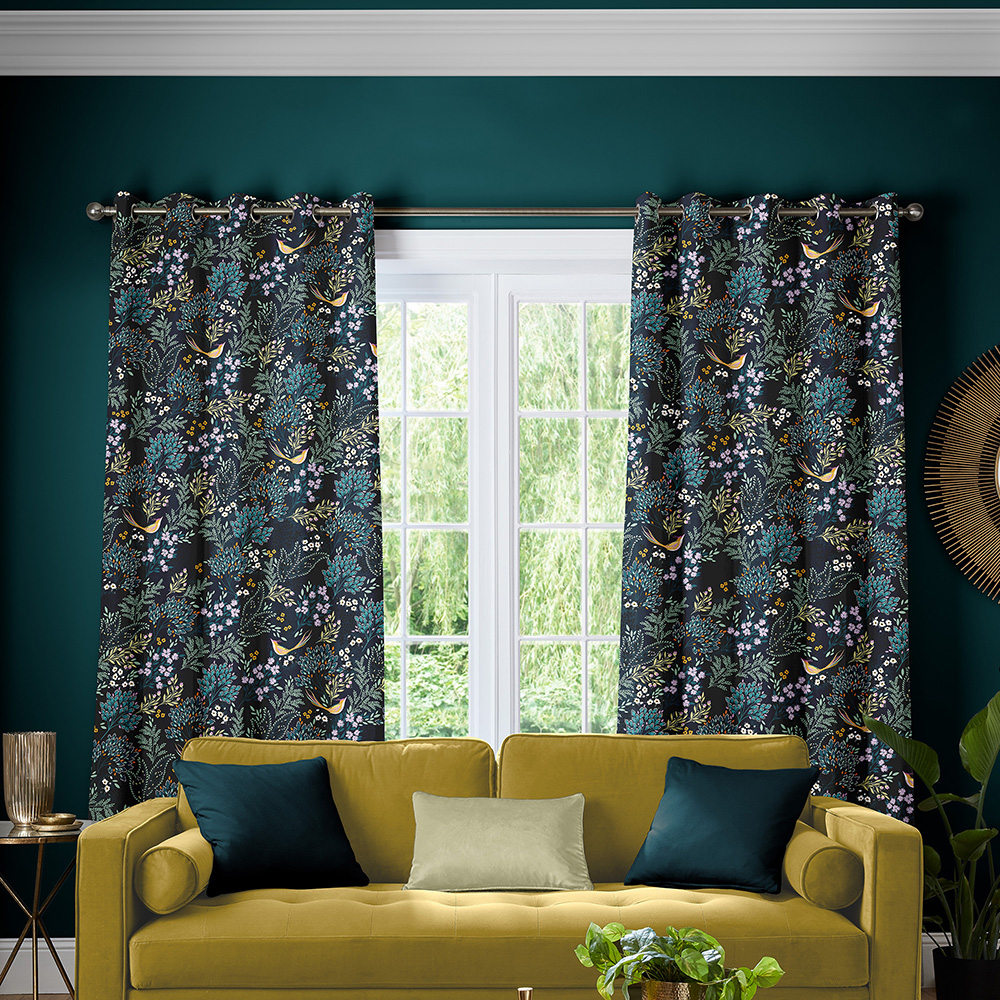 Songbird Silk Teal Curtains