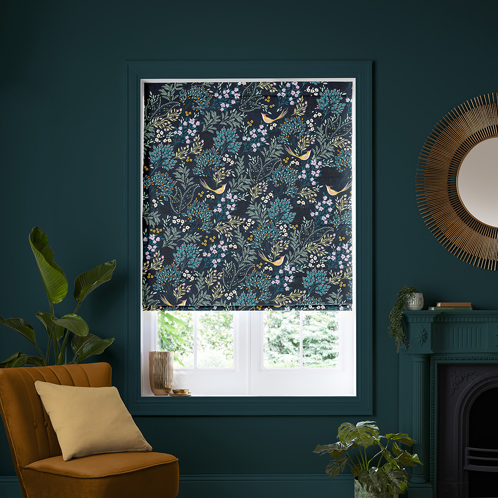 Songbird Silk Teal Roman Blind