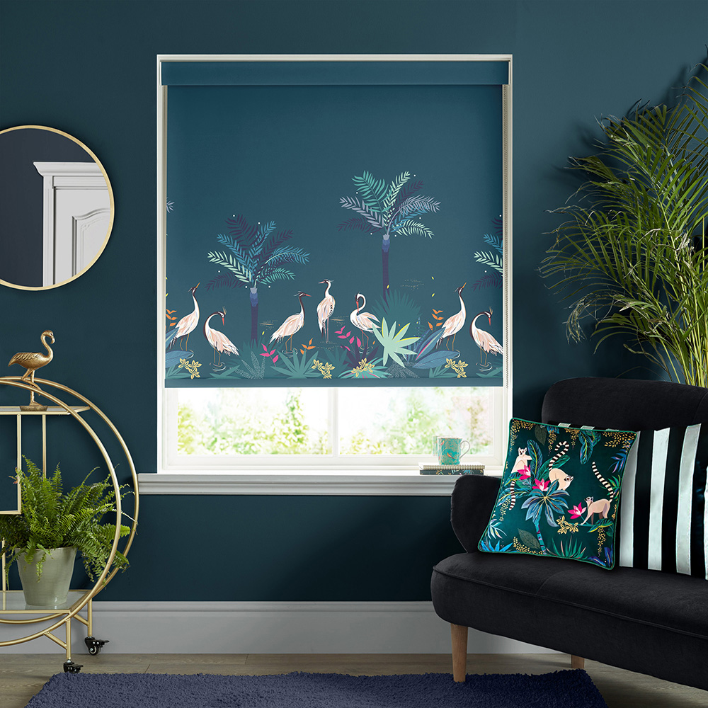 Heron Border Teal Roller Blind